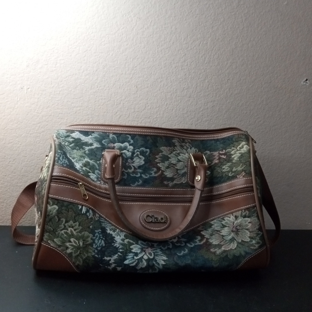 GORGEOUS VTG Ciao! Floral Tapestry 12"x14" Travel Bag
